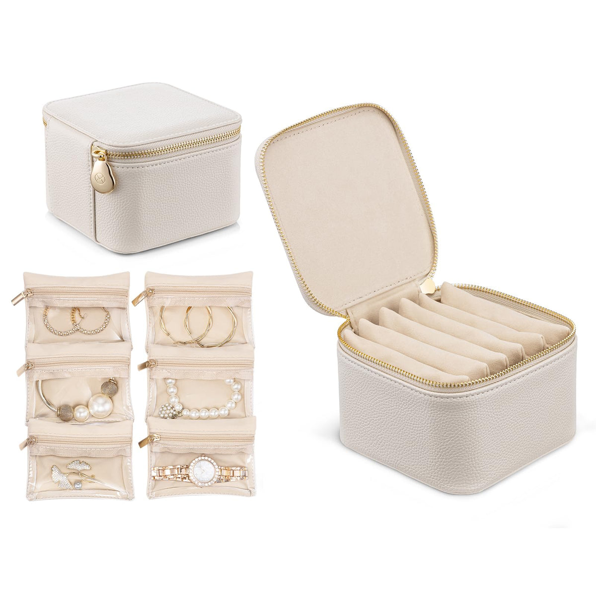VLANDO Travel Jewelry Box Organizer with 6 Zippered Pouches - VLANDO Official Imagery - 1