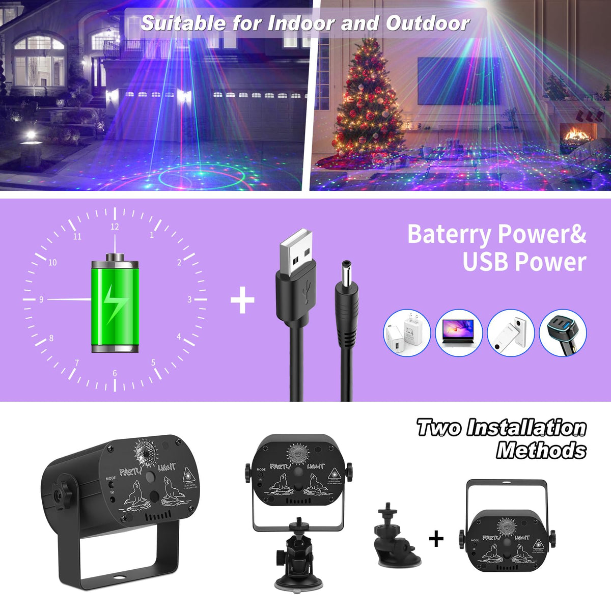Party Lights DJ Disco Light RGB LED Strobe Light Battery - Qajok Official Imagery - 3