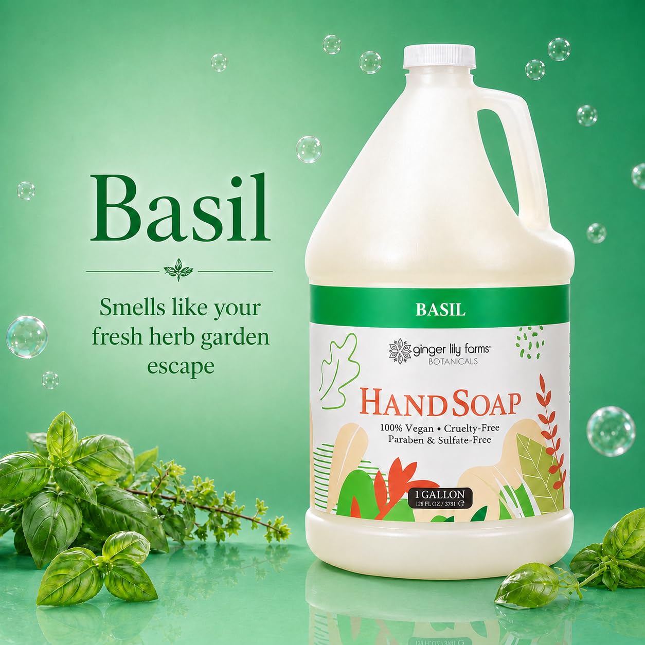 Ginger Lily Farms 1 gal All-Purpose Liquid Hand Soap Refill, Basil Scent