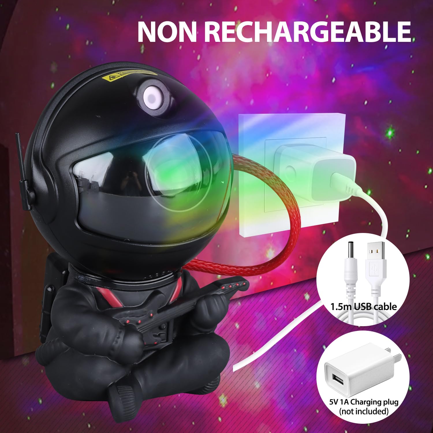 YXQUA Astronaut Galaxy Star Projector for Kids, Black Guitar by YXQUA - Angle View 6