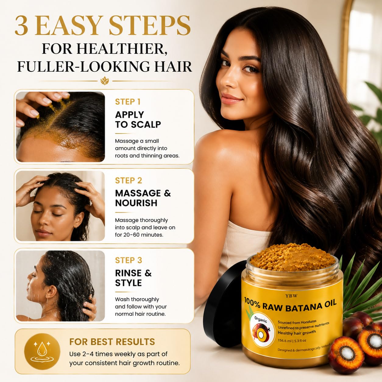 YBW Raw Batana Oil for Hair, Pure Honduran Batana Hair Oil for Dry & Damaged - YBW Official Product View 7
