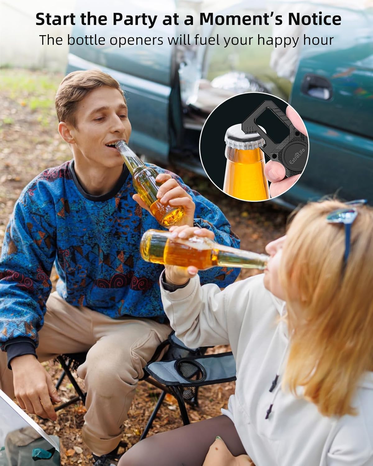 Heavy-duty ExtreLife keychain with carabiner and bottle opener, compatible with Apple Find My for secure car and key organization.
