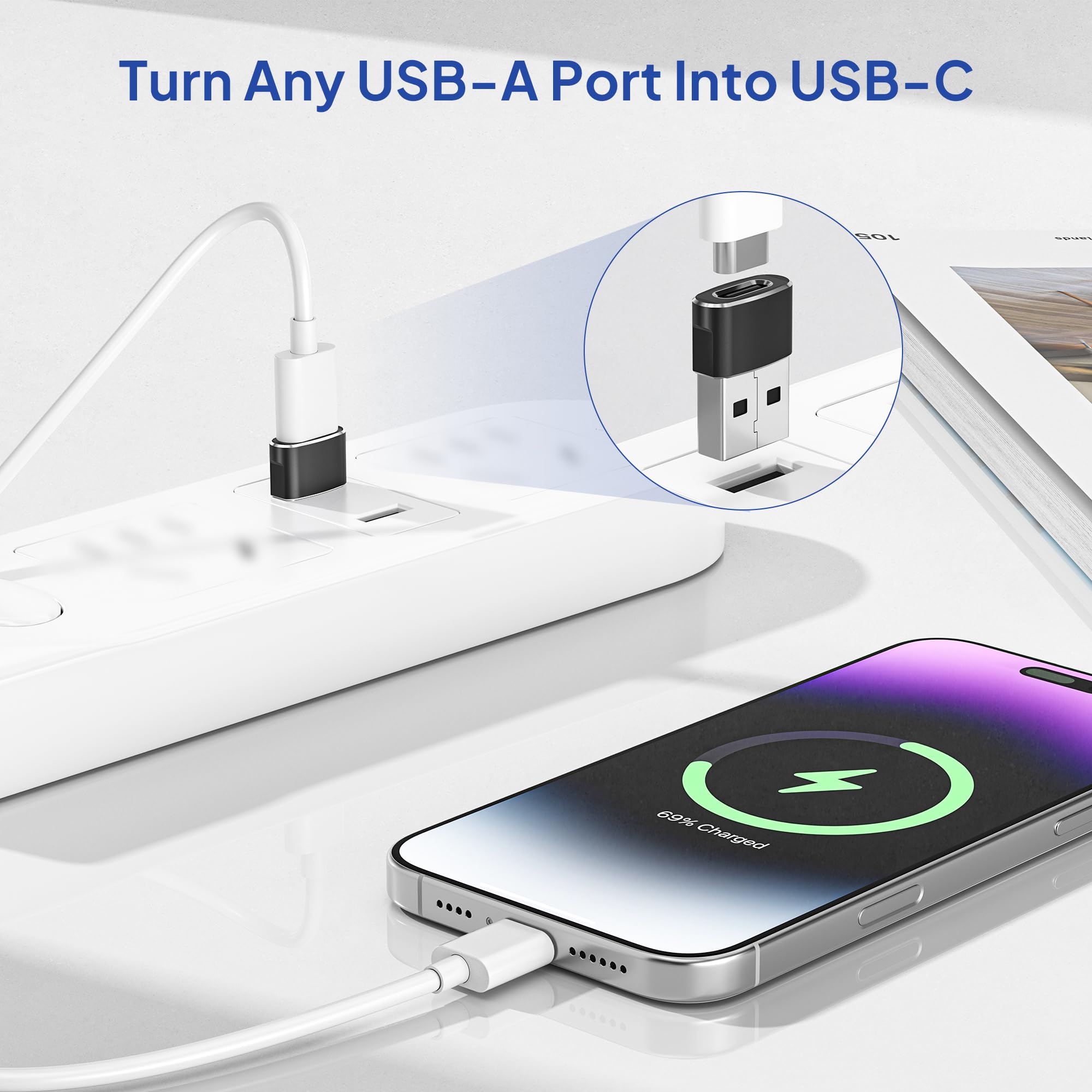Elebase USB to USB C Adapter for iPhone 17 4Pack,USBC Car Charger by Elebase - Angle View 2
