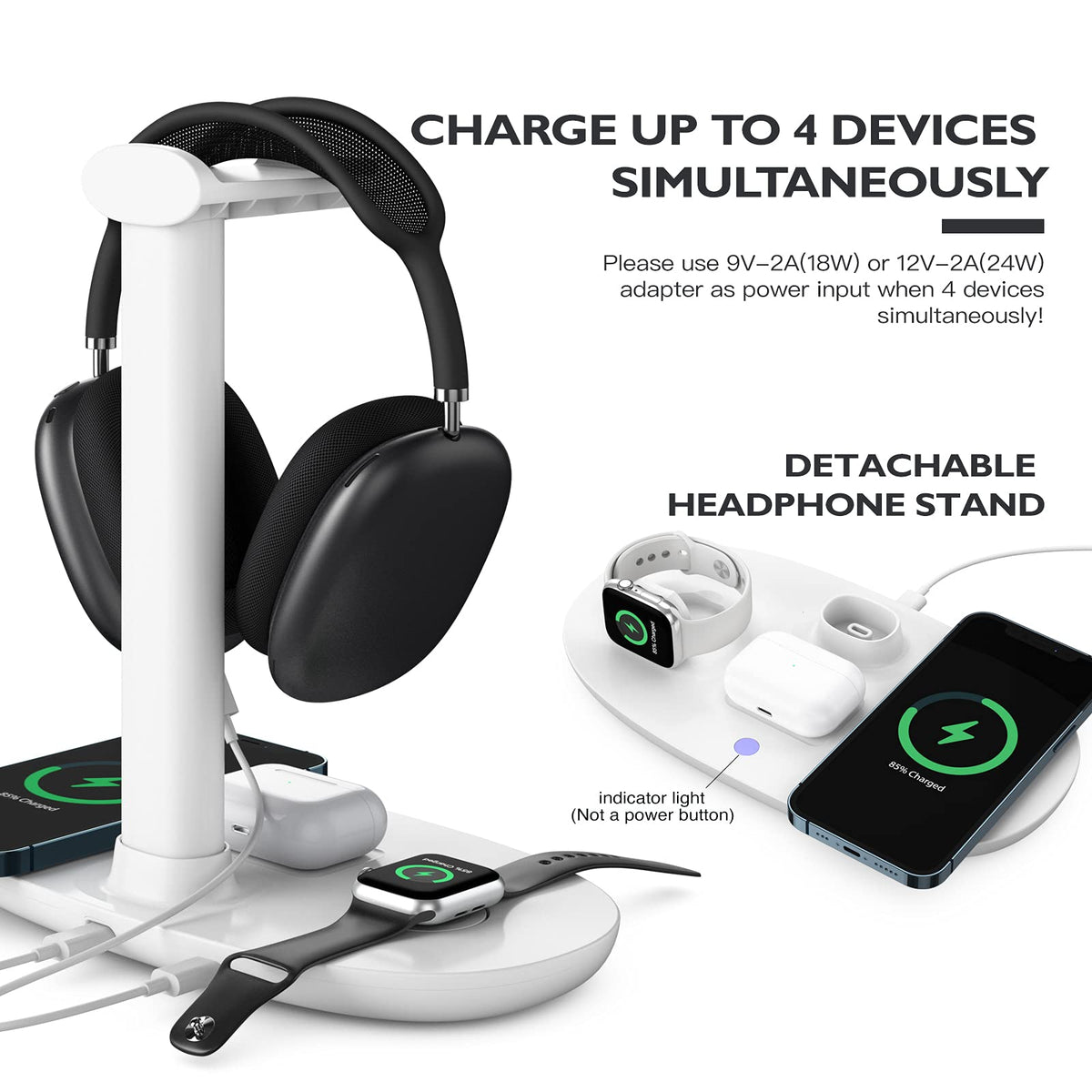 Headphone Stand with 15w Wireless Charger Suguder 4 in 1 - Suguder Official Imagery - 4