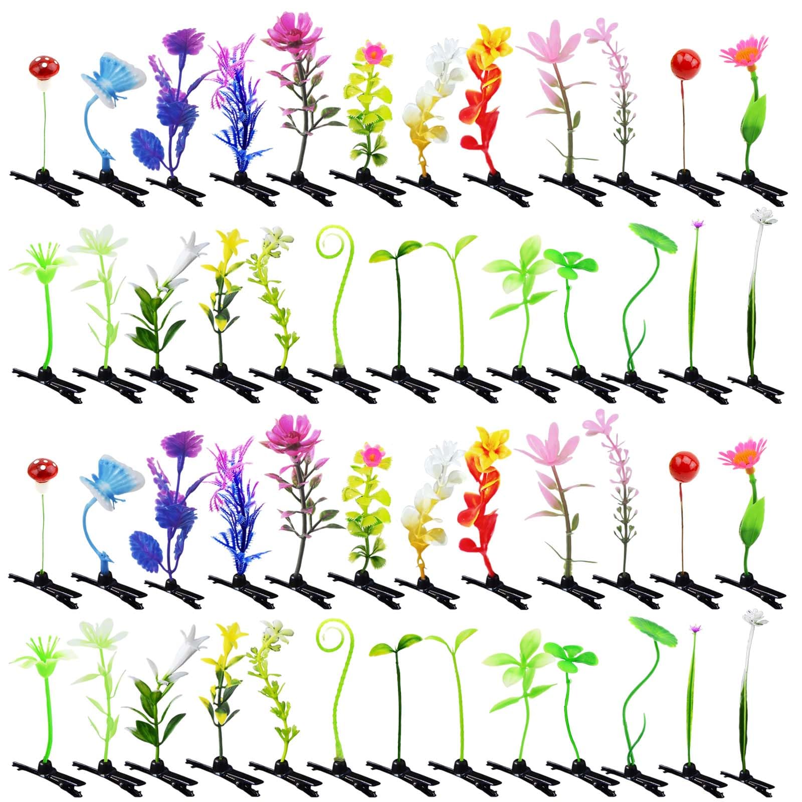 Set of 100 Tianhoudeger bean sprout hair clips with mixed plant and flower styles for hair decoration and styling.