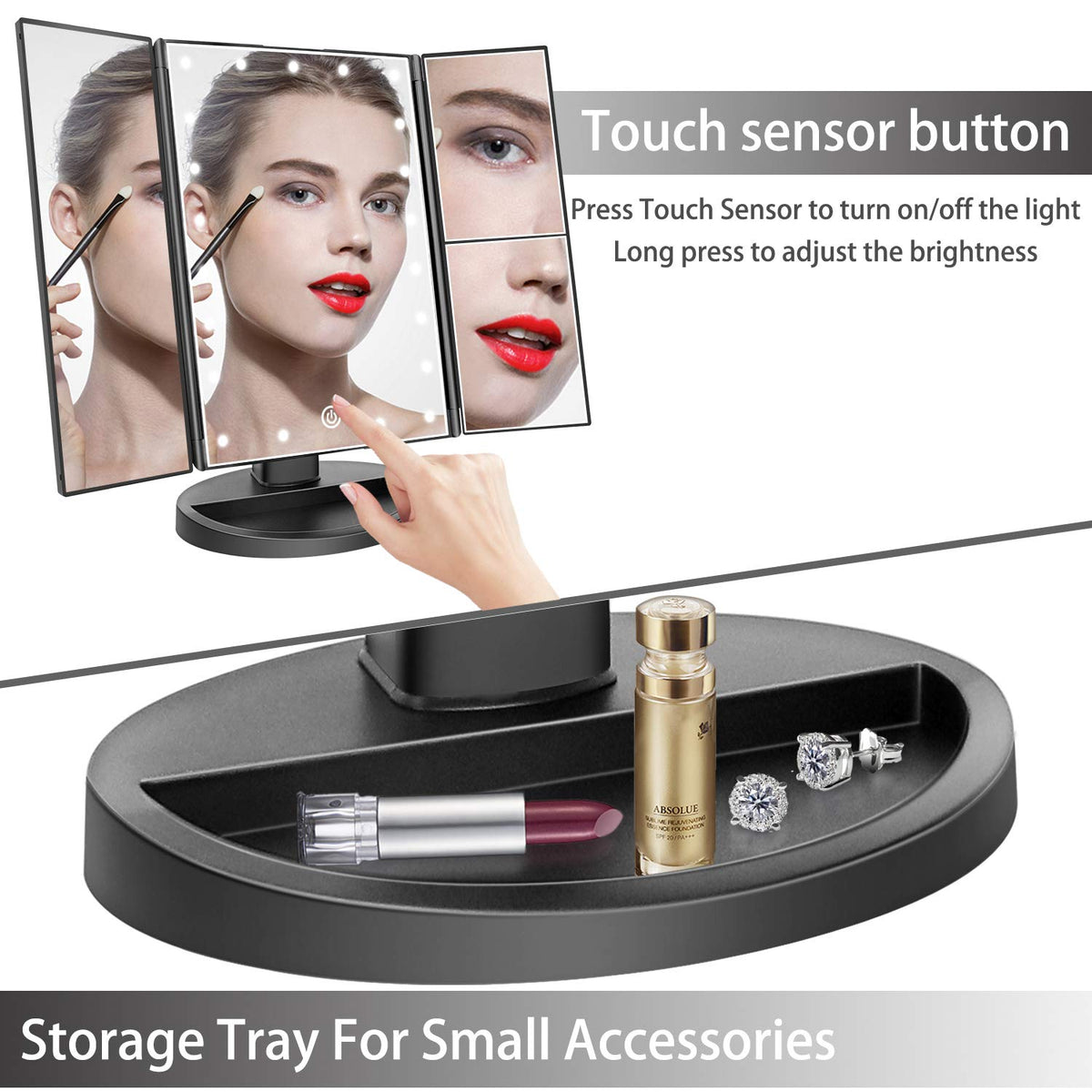Tabletop Mount Trifold Lighted Vanity Mirror with 21 LED - deweisn Official Imagery - 7