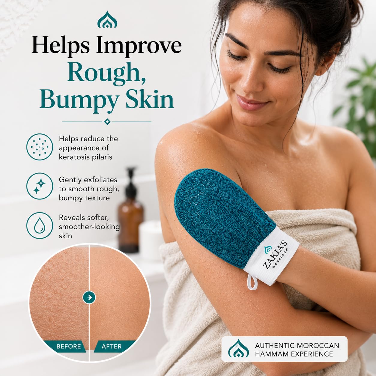 Zakia's Morocco Kessa Exfoliating Mitt – Teal for Radiant Skin - Zakia's Morocco Official Product View 9