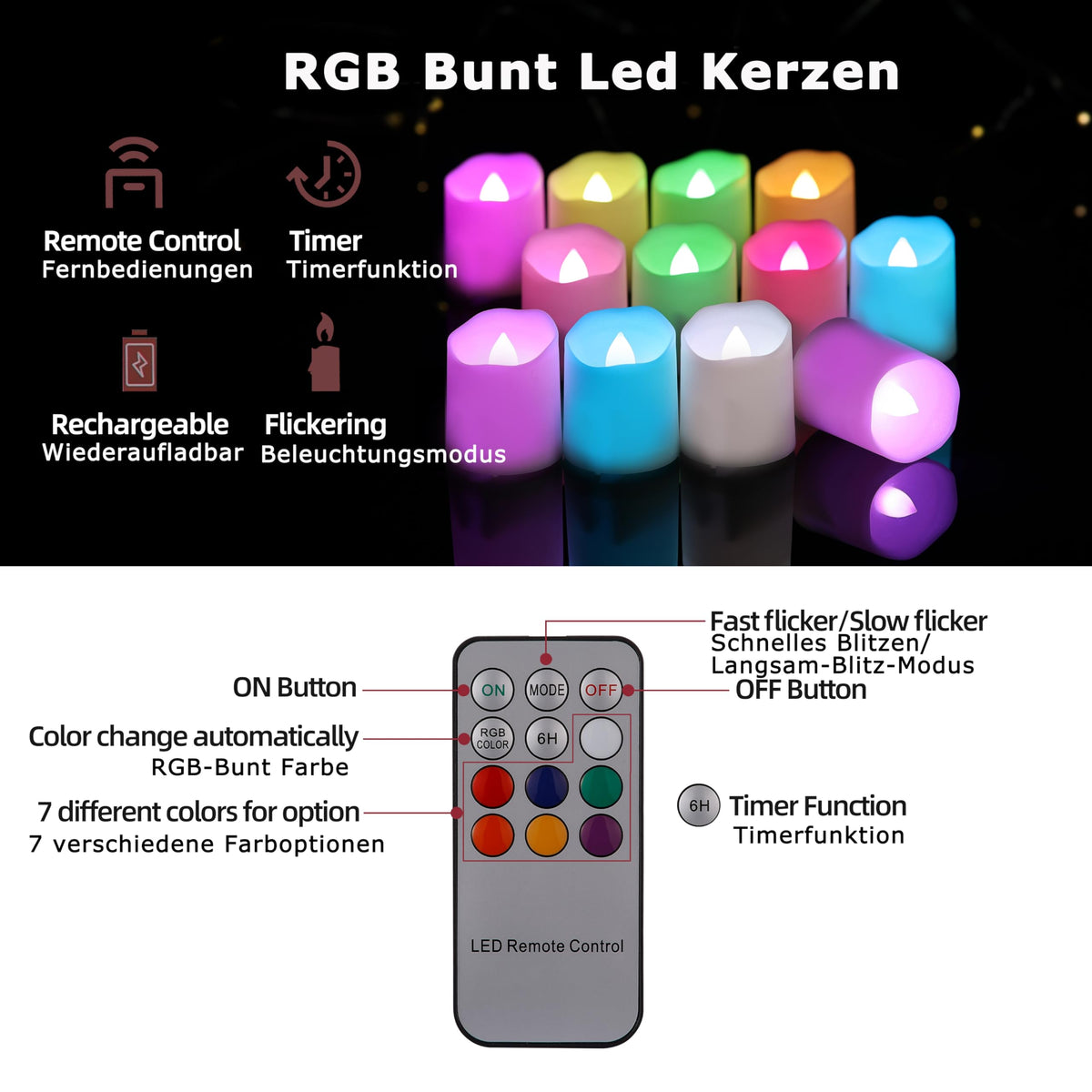 Rechargeable Candle Tealights with Remote Timer and USB - BOWKA Official Imagery - 3