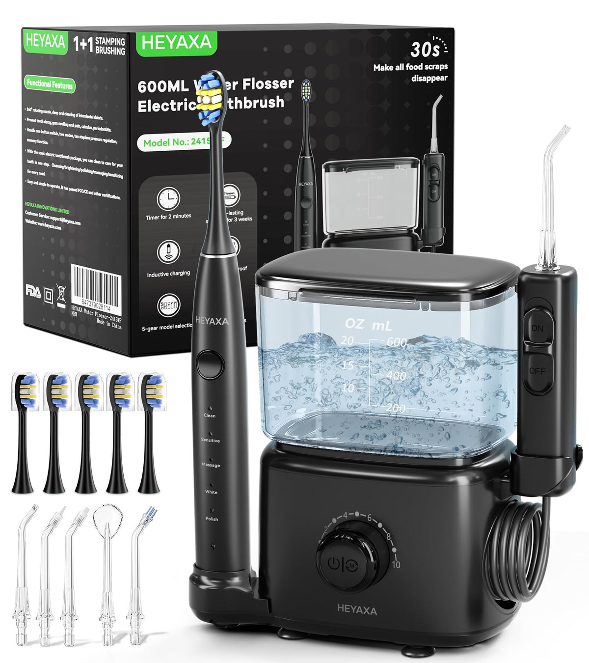 Professional Water Flosser Electric Toothbrush Combo 600ML - HEYAXA Official Imagery - 2