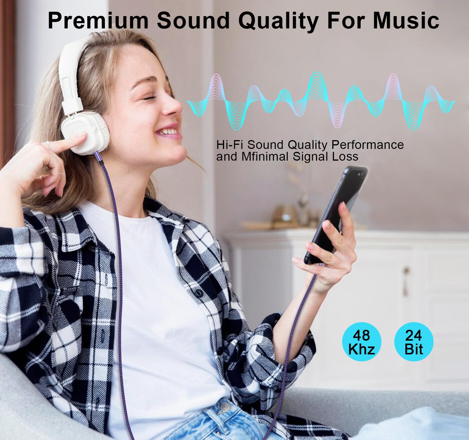 Ououdee 3.5mm Audio Cable,5FT 2Pack Aux Cord 3.5 mm Male to Male by Ououdee - Angle View 4