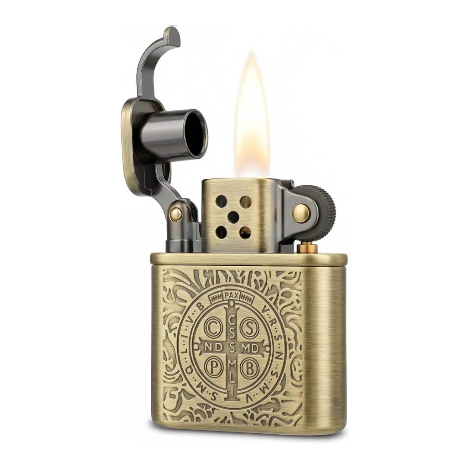 Vintage KUBOY brass kerosene lighter with antique style and silicone sealing, featuring intricate metalwork and classic design.