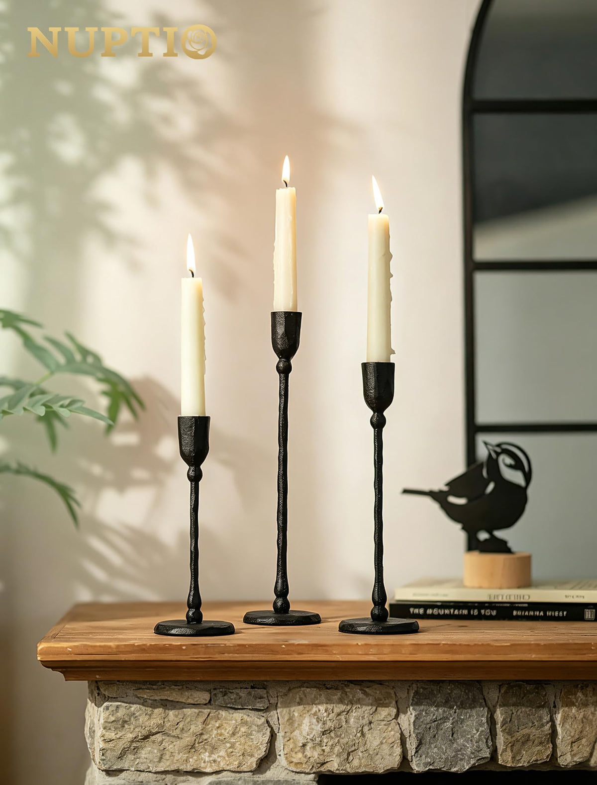NUPTIO Cast Iron Candlestick Holders Black Candle Stick - NUPTIO Official Imagery - 5