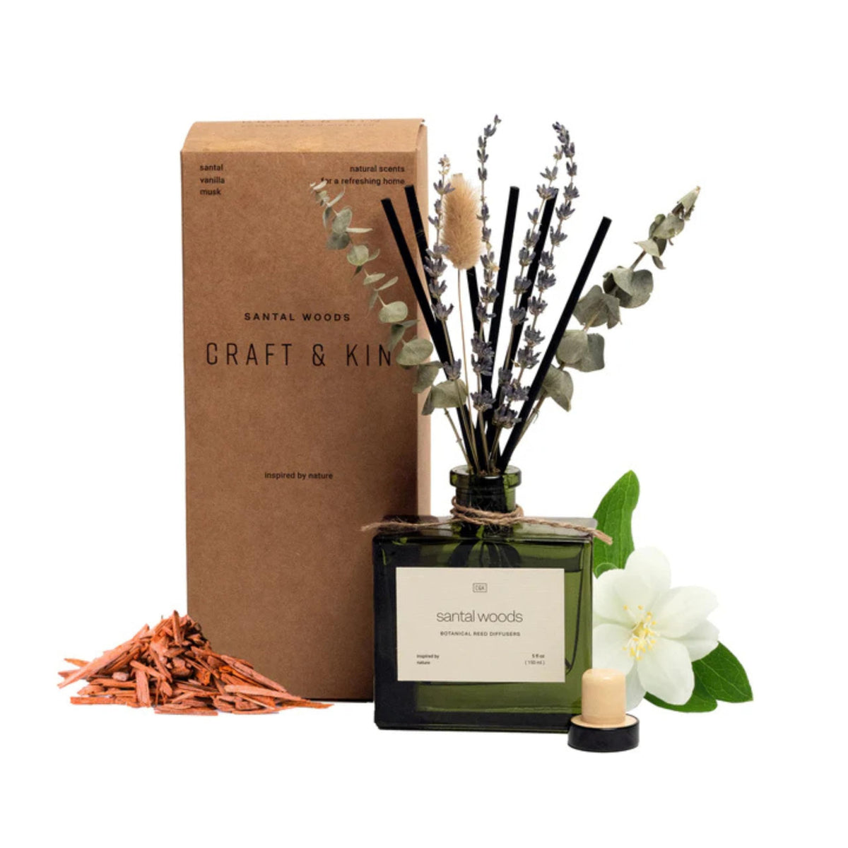 Craft Kin Premium Santal Woods Reed Diffuser with Dried - Craft & Kin Official Imagery - 1