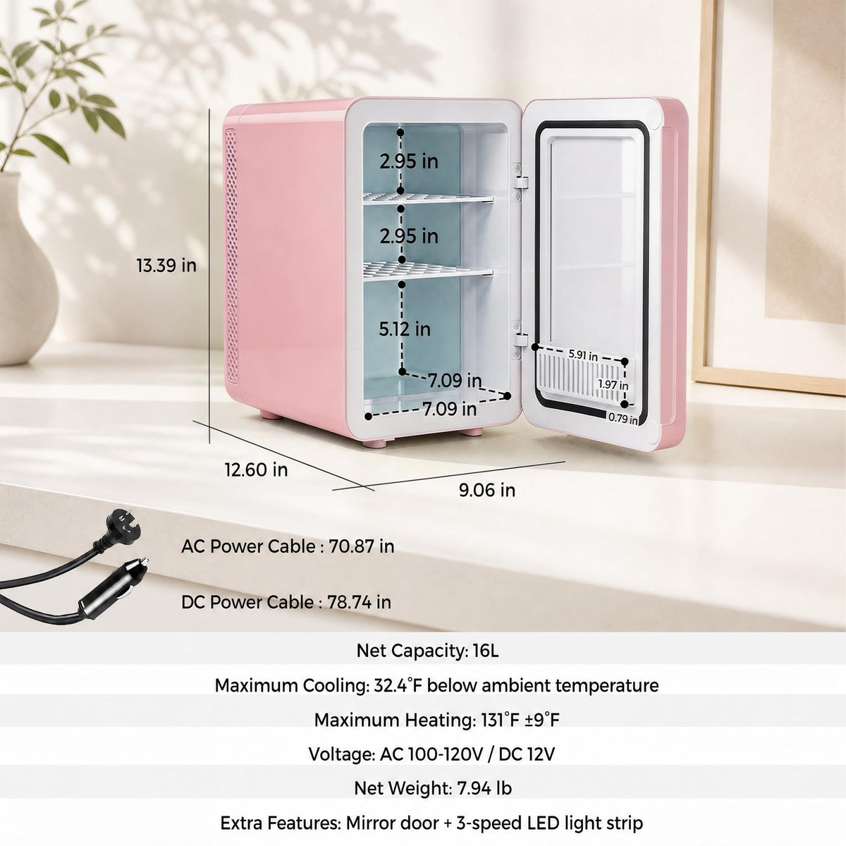 16L 20L Skincare Fridge with LED Mirror Small Fridge for - Kikihouse Official Imagery - 3