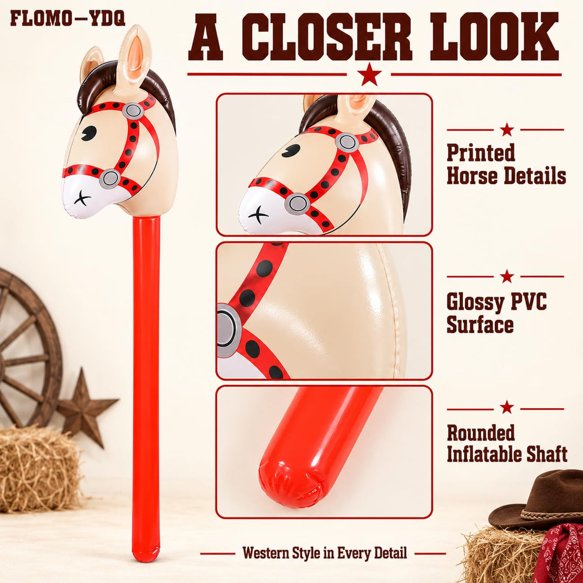 12 Pcs Inflatable Stick Horses 37 Inch Western Cowboy Party - FLOMO—YDQ Official Imagery - 5
