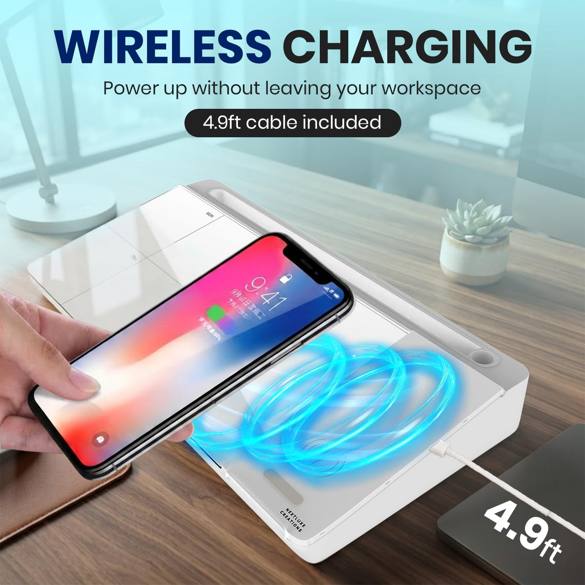 NEXTLUXE Glass Desk Whiteboard with Wireless Charger - NEXTLUXE CREATIONS Official Imagery - 7