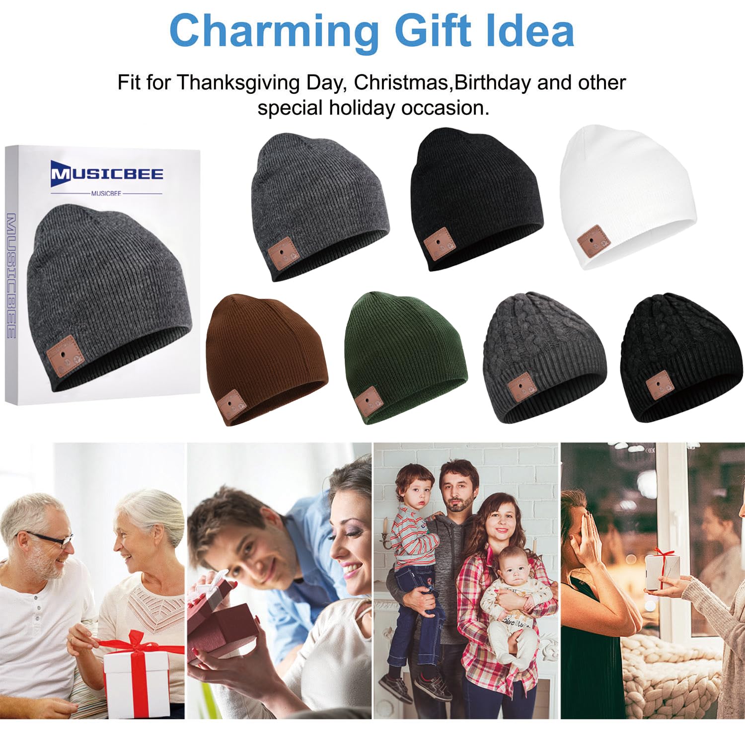 beanie Bluetooth, MUSICBEE Bluetooth V5.2 Wireless Knit Winter Cap, 30 Hour Play - beanie Official Product View 3