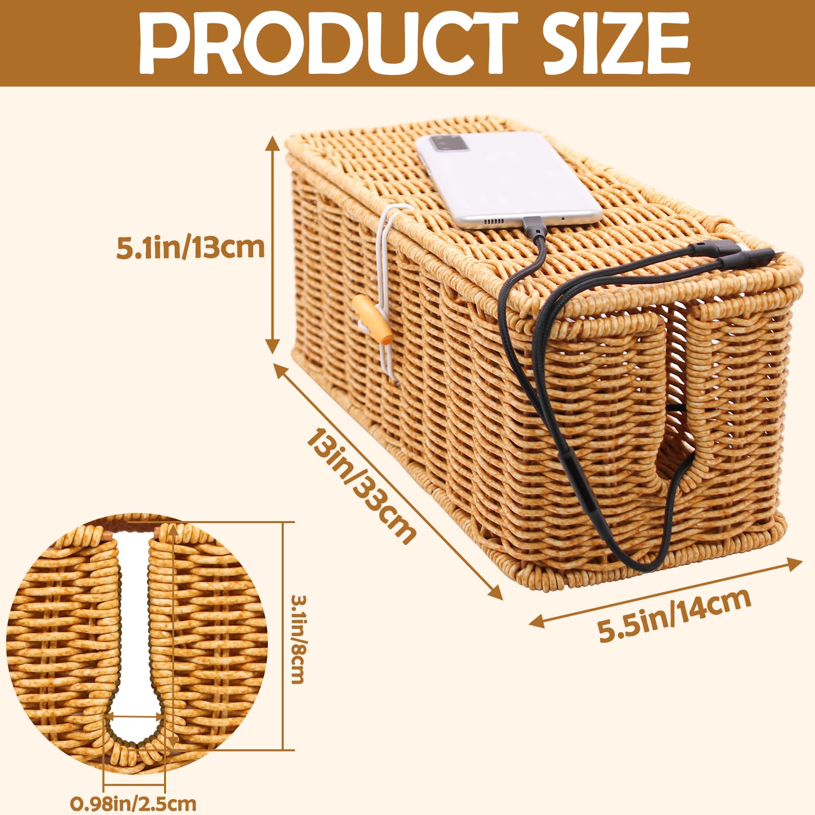 Handmade Rattan Cable Management Box & Cord Organizer