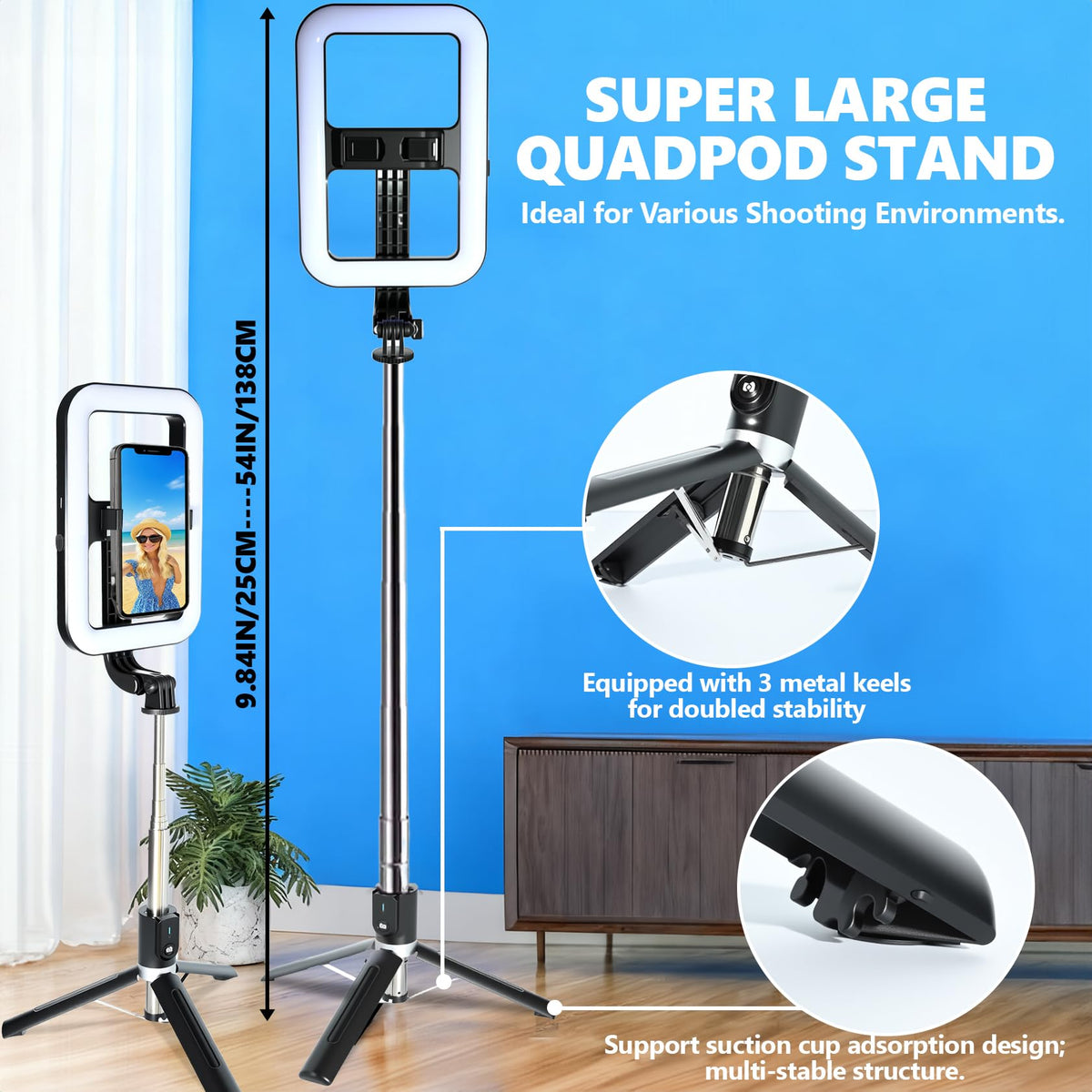 Foldable Selfie Light with Stand 54 Extendable Phone Holder - WEIIBDIE Official Imagery - 5