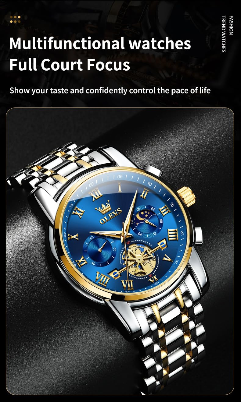 OLEVS Blue Men's Chronograph Dress Watch | Luxury Gift