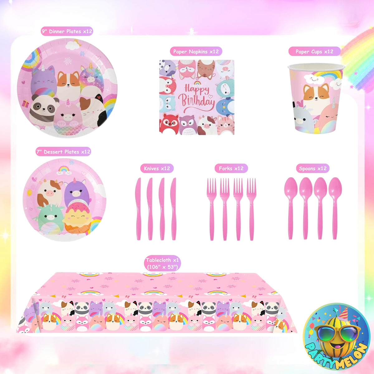 Cute Animals Birthday Decorations Kids Party Supplies with - Partymelon Official Imagery - 3