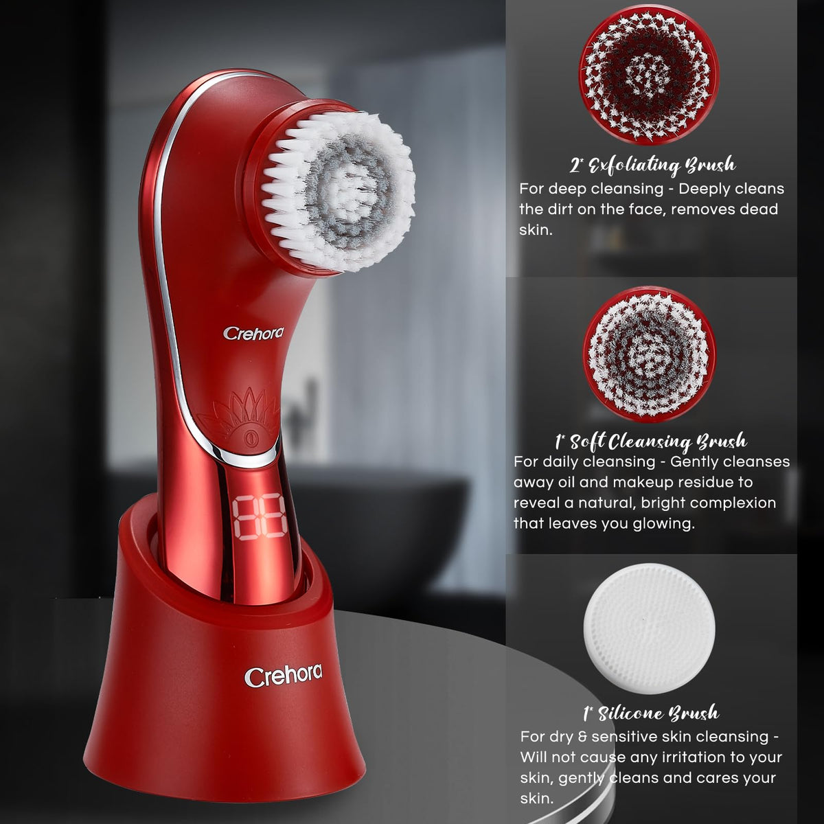 Facial Cleansing Brush Rechargeable Face Scrubber IPX7 - Crehora Official Imagery - 5