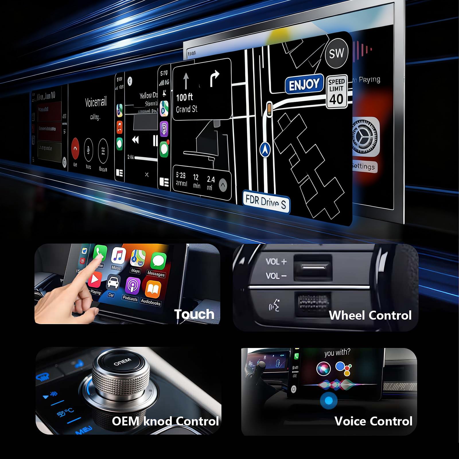 Yizro Wireless CarPlay Adapter for Apple iPhone & Android, 2-in-1 by Yizro - Angle View 5