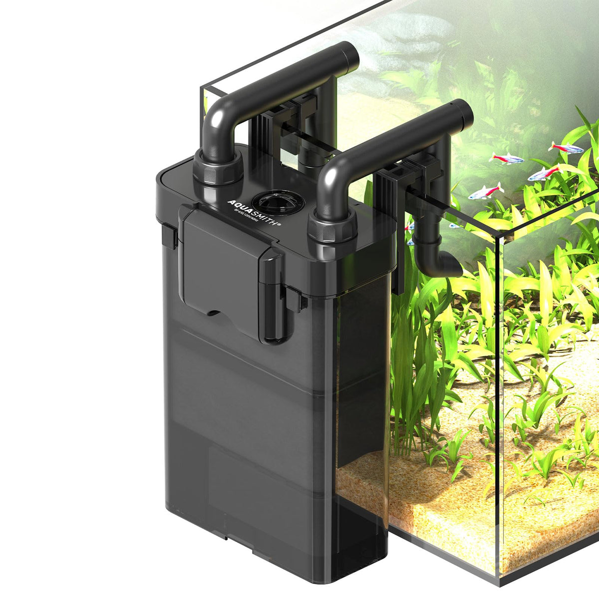 Hang on Back Aquarium Filter No Hum Whisper Quiet for 3 10 - AQUASMITH Official Imagery - 1