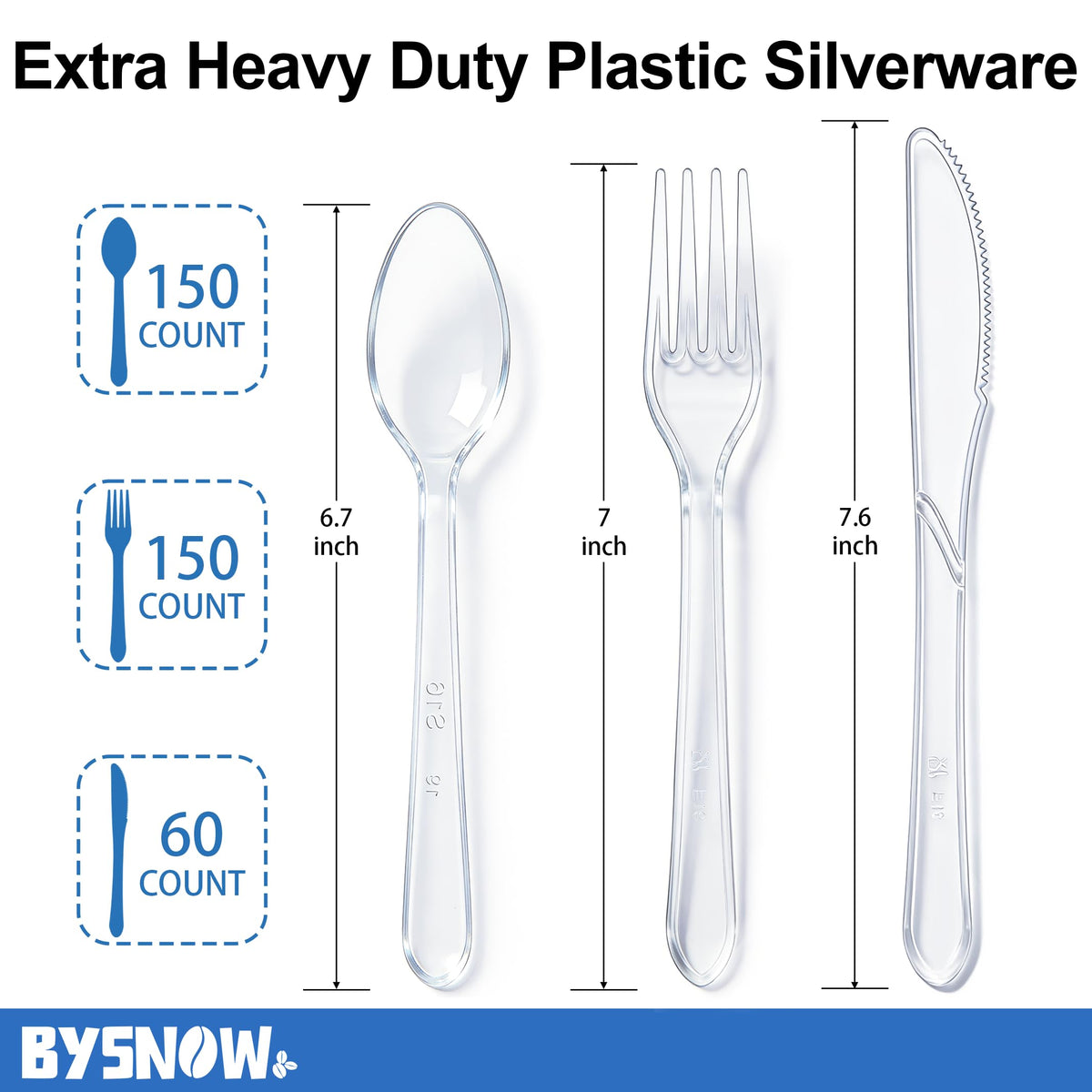 BYSNOW 360 Count Extra Heavy Duty Plastic Silverware - BYSNOW Official Imagery - 3