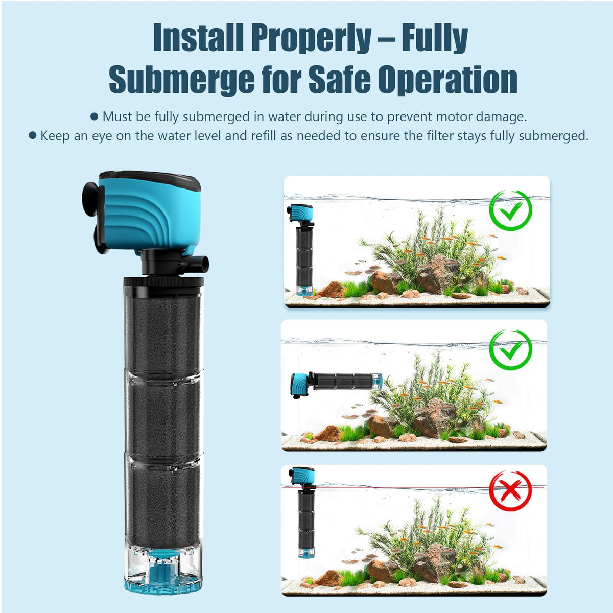 Submersible Aquarium Filter Upgraded 100 300 Gallon Fish - Aulofee Official Imagery - 6