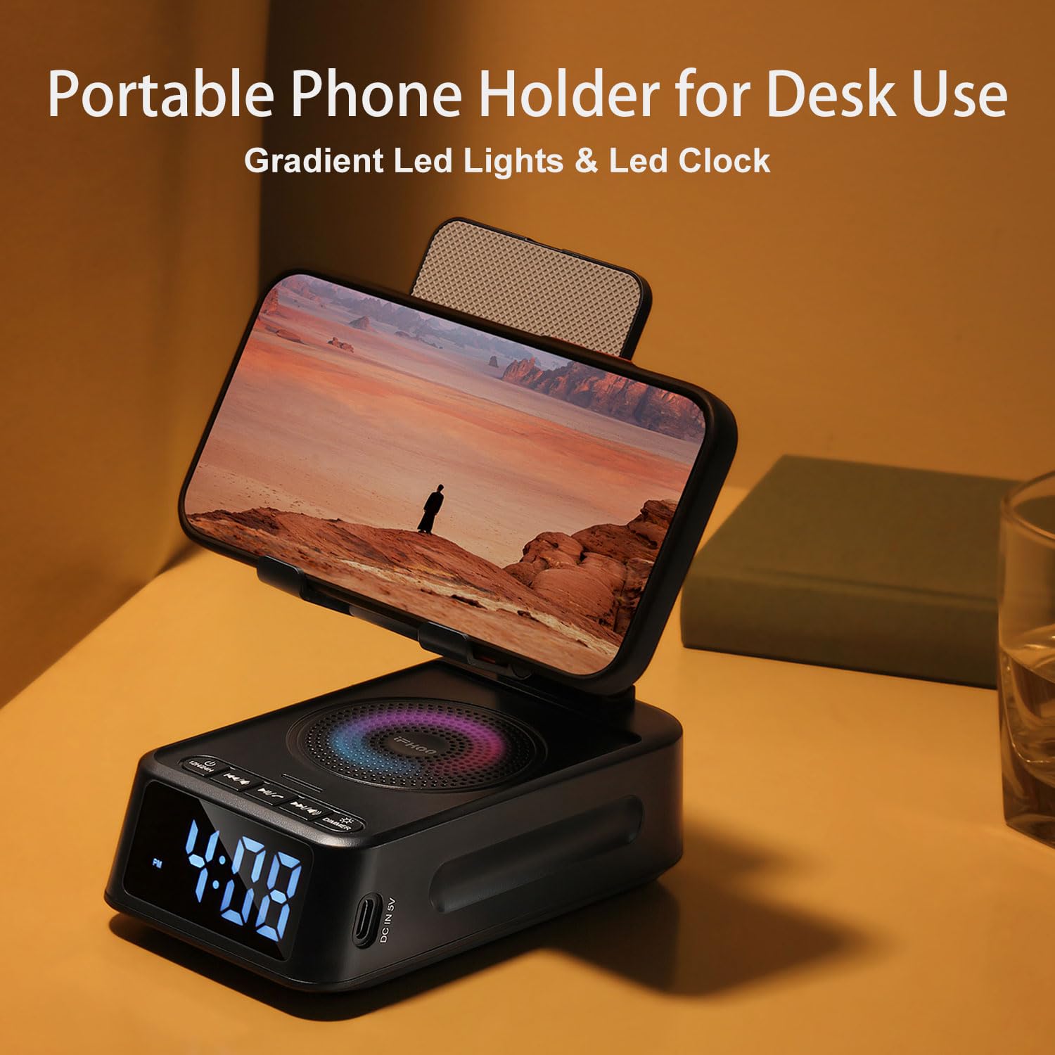 iFkoo Gifts for Men Women, Phone Stand with Bluetooth Speaker&Clo by iFkoo - Angle View 2