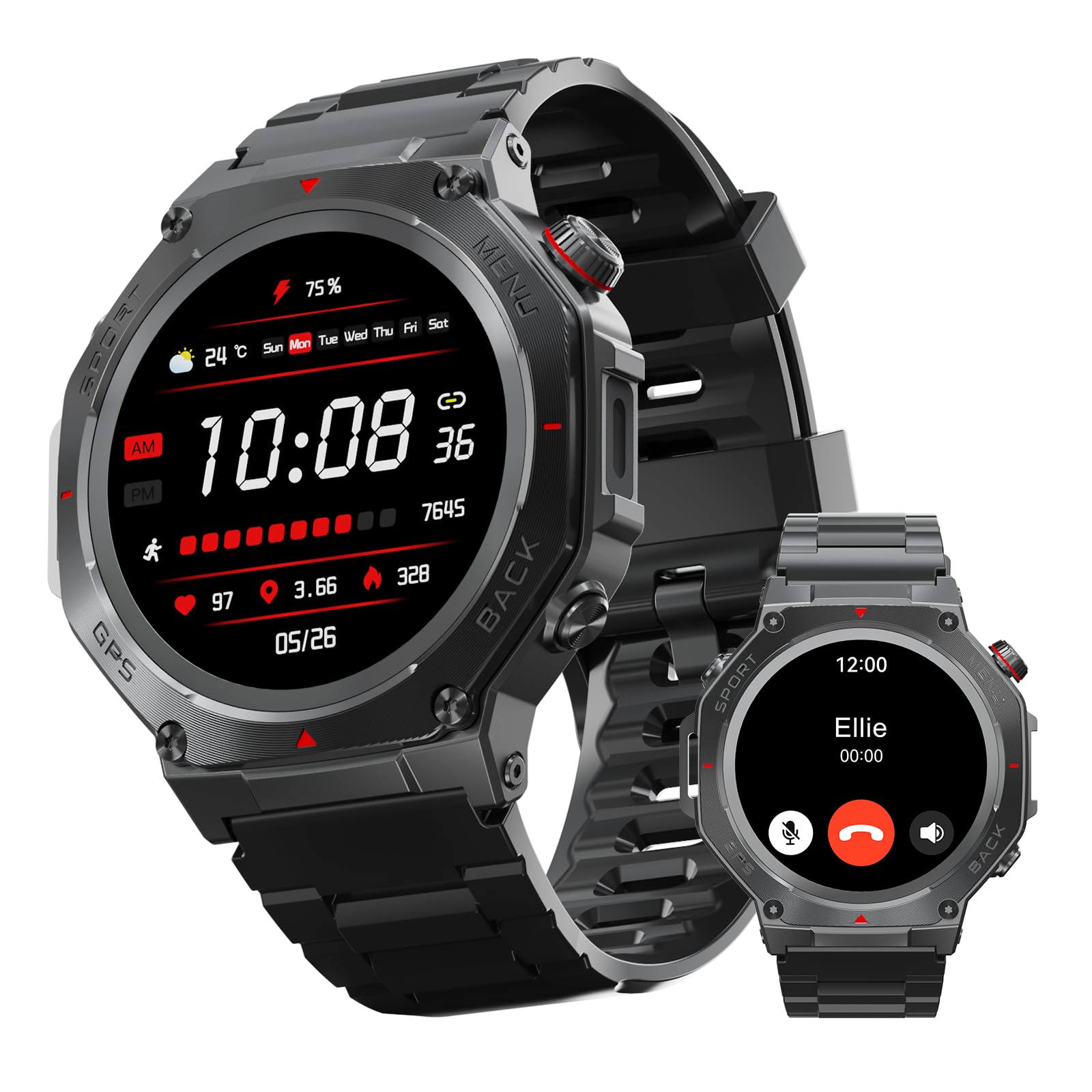 Military Smart Watch for Men Women,1.5" HD Touchscreen Rugged - Product Imagery