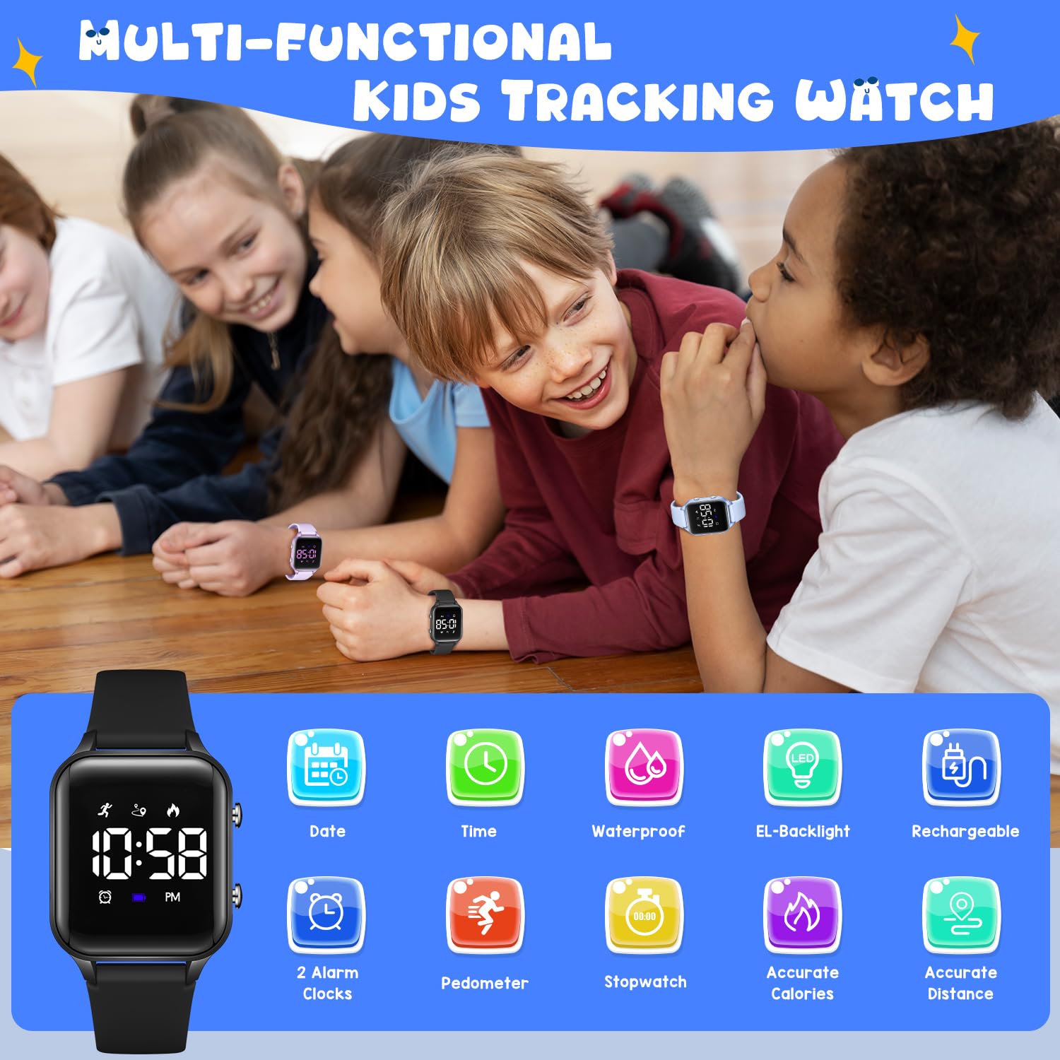 Timever Kids Digital Watches for Boys Girls, Sports Watch with Fitness - View 2