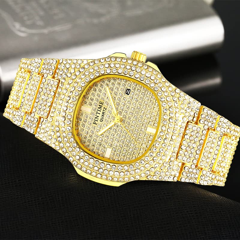 FANMIS Unisex Iced Out Watch Crystal Stainless Steel Band - Product Imagery