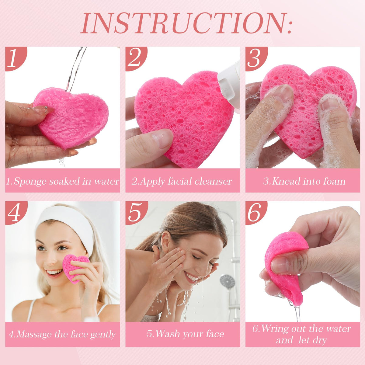 Sieral 120 Pcs Compressed Facial Sponges Heart Rose Red - Sieral Official Imagery - 7