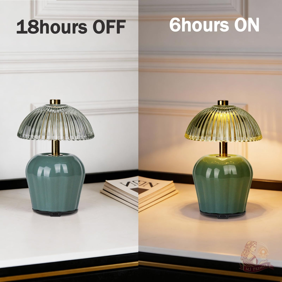 MJ PREMIER Rechargeable Table Lamp Small Cordless Lamp with - MJ PREMIER Official Imagery - 6