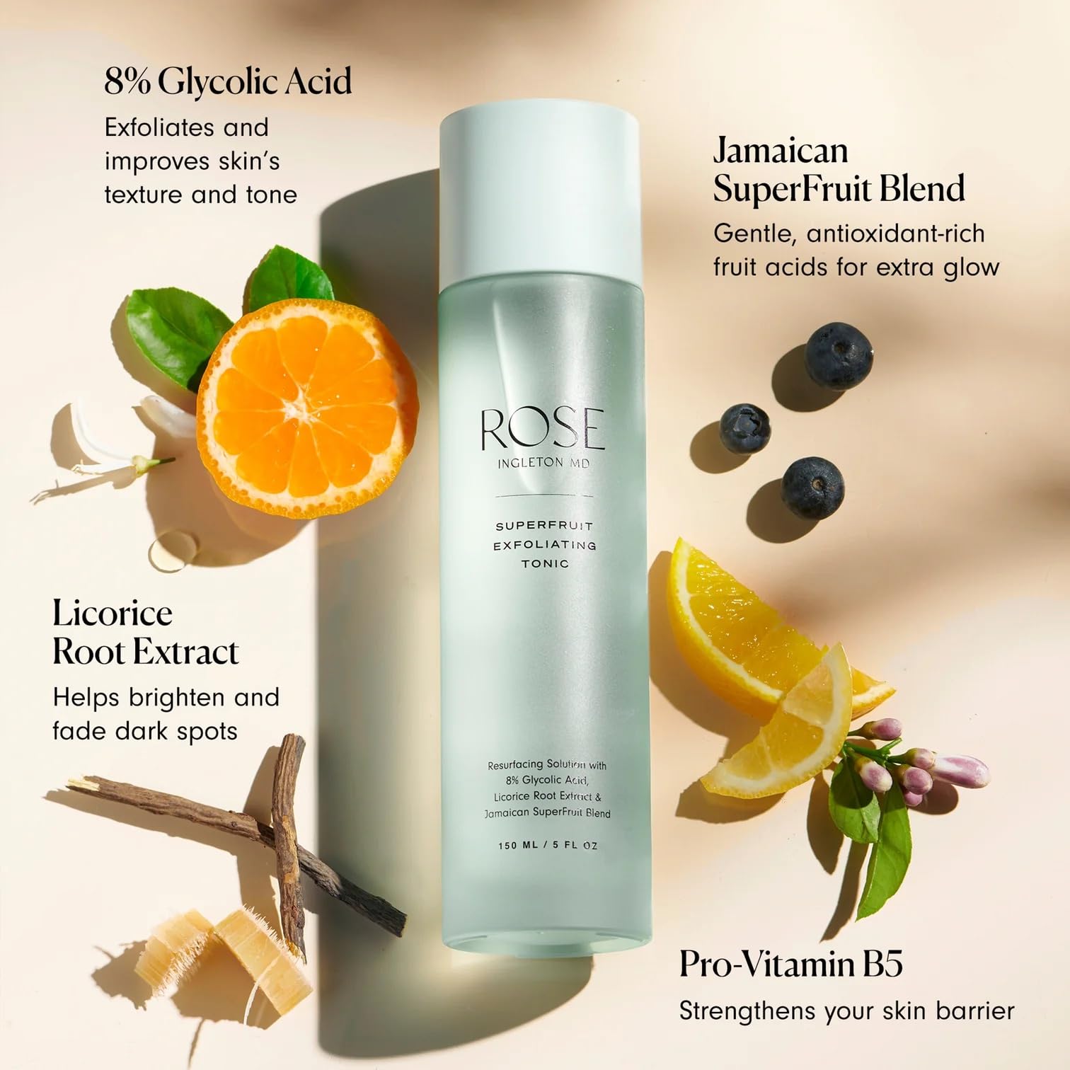 SuperFruit Glycolic Acid 8 Exfoliating Toner AHA Toner for - ROSE Ingleton MD Official Imagery - 3