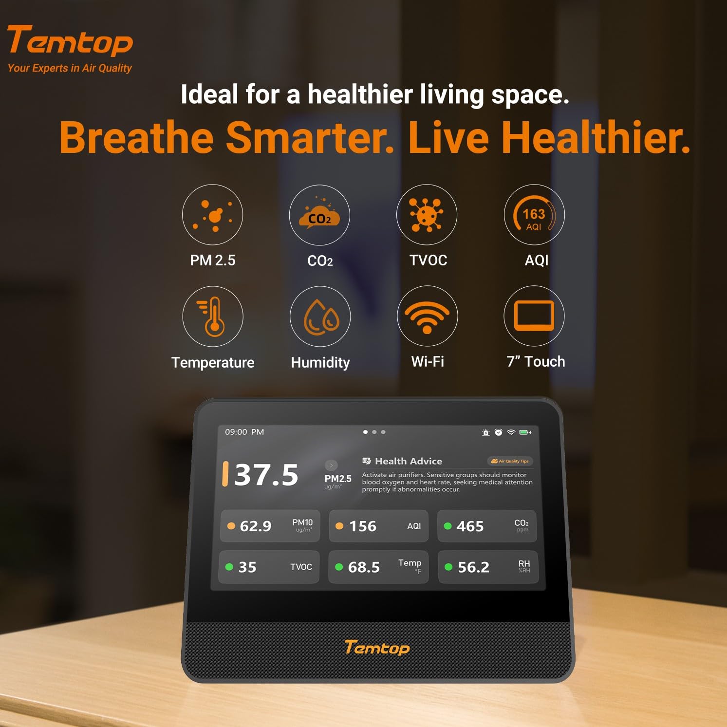Temtop M100 2nd Gen WiFi Air Quality Monitor 7-in-1