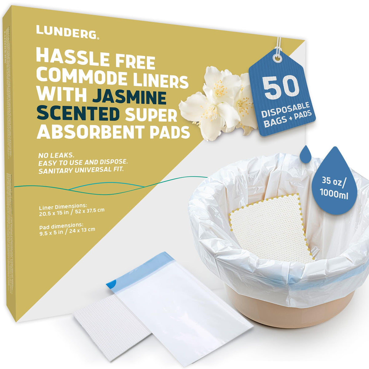 Lunderg Commode Liners Absorbent Pads - Lunderg Official Imagery - 1