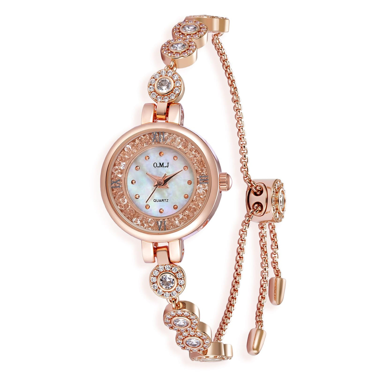 O M J Womens Watch Rose Gold Mother of Pearl Dial Birthstone - O.M.J Official Imagery - 2