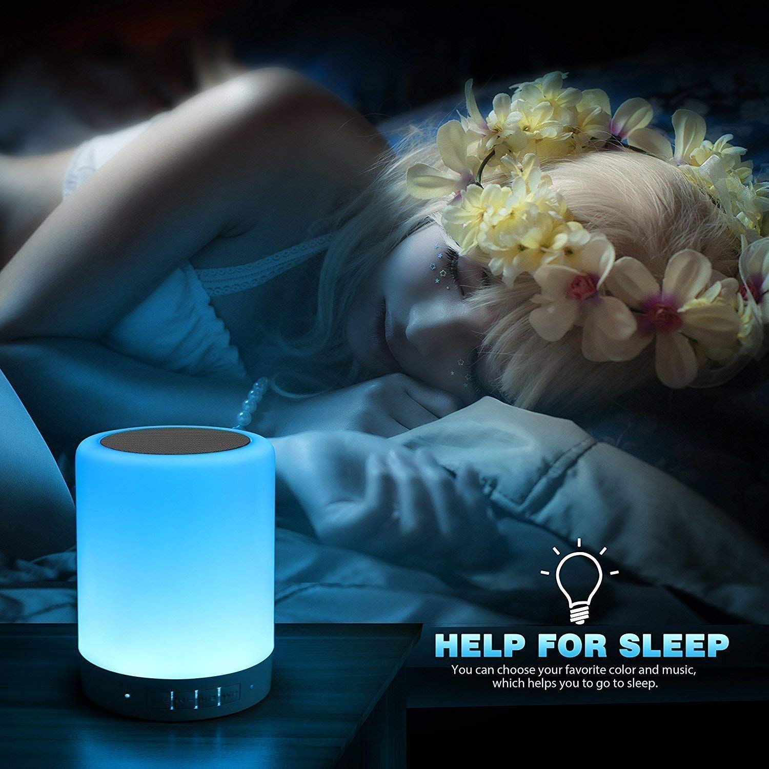 Elecstars Night Light with Bluetooth Speaker, Touch Lamp Rechargeable - View 2