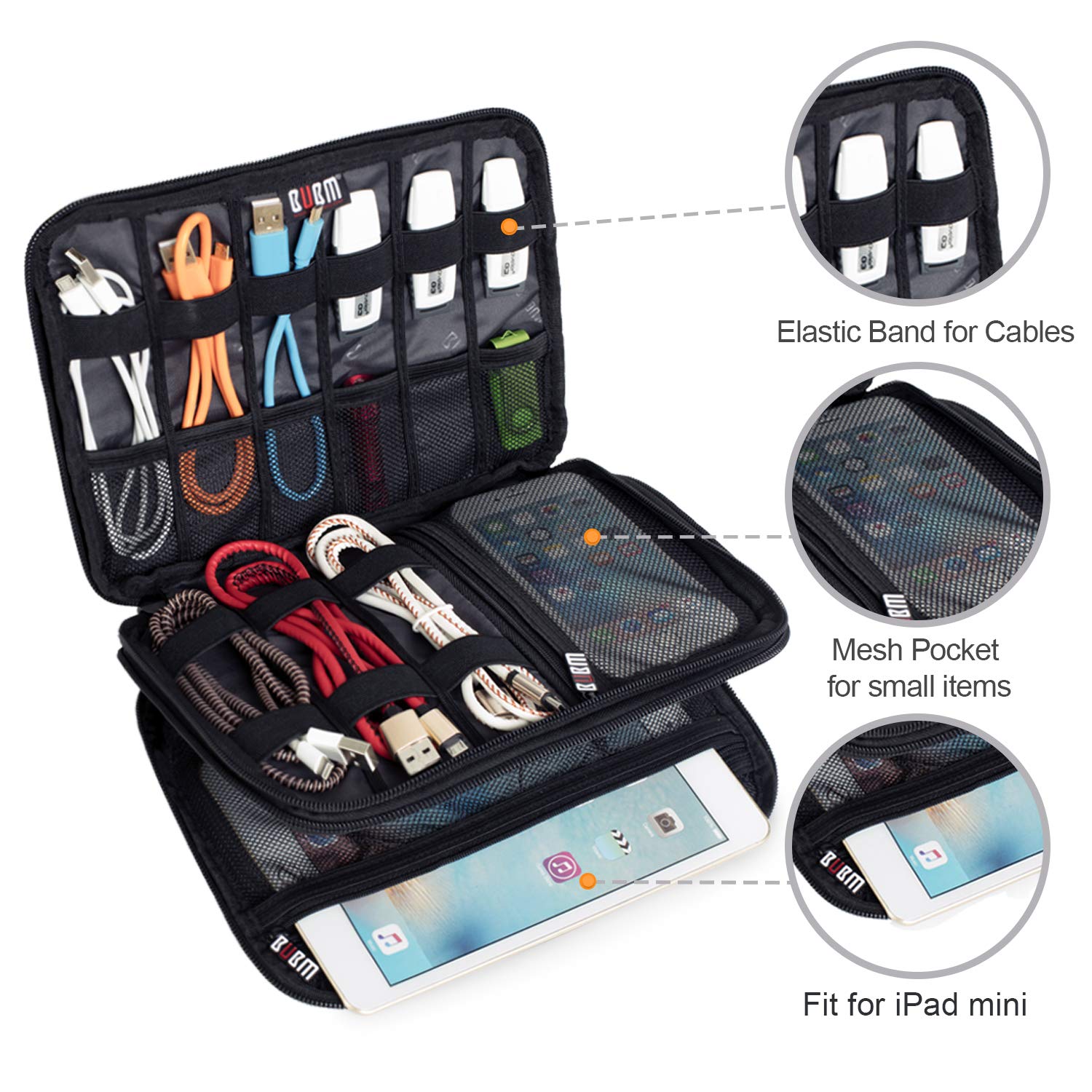 BUBM Double Layer Electronic Accessories Organizer, Travel Gadget Bag for Cables - BUBM Official Product View 6