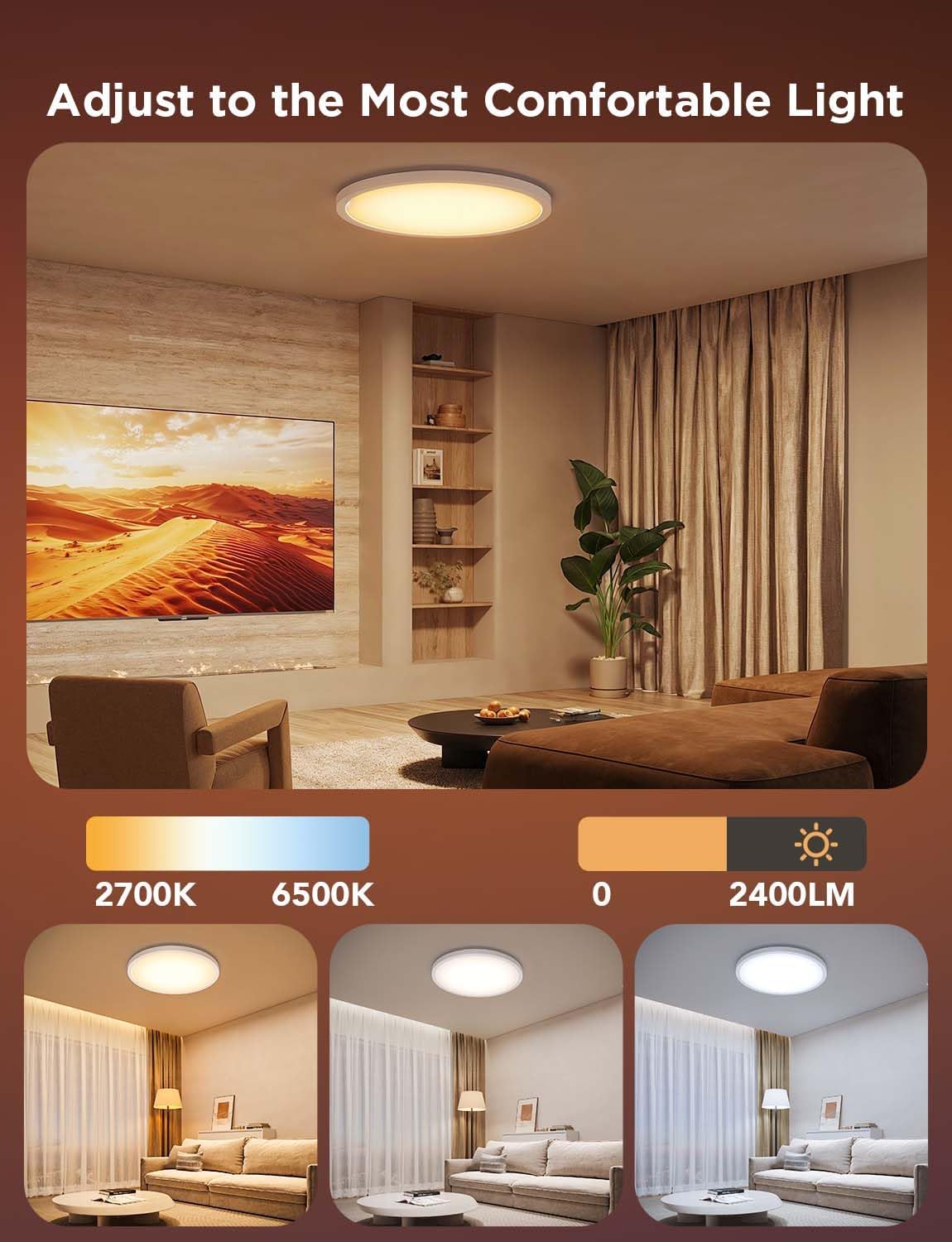Govee Smart Ceiling Light, RGBIC 2400LM 2700K-6500K 12 Inch 1 Pack White - Govee Official Product View 3