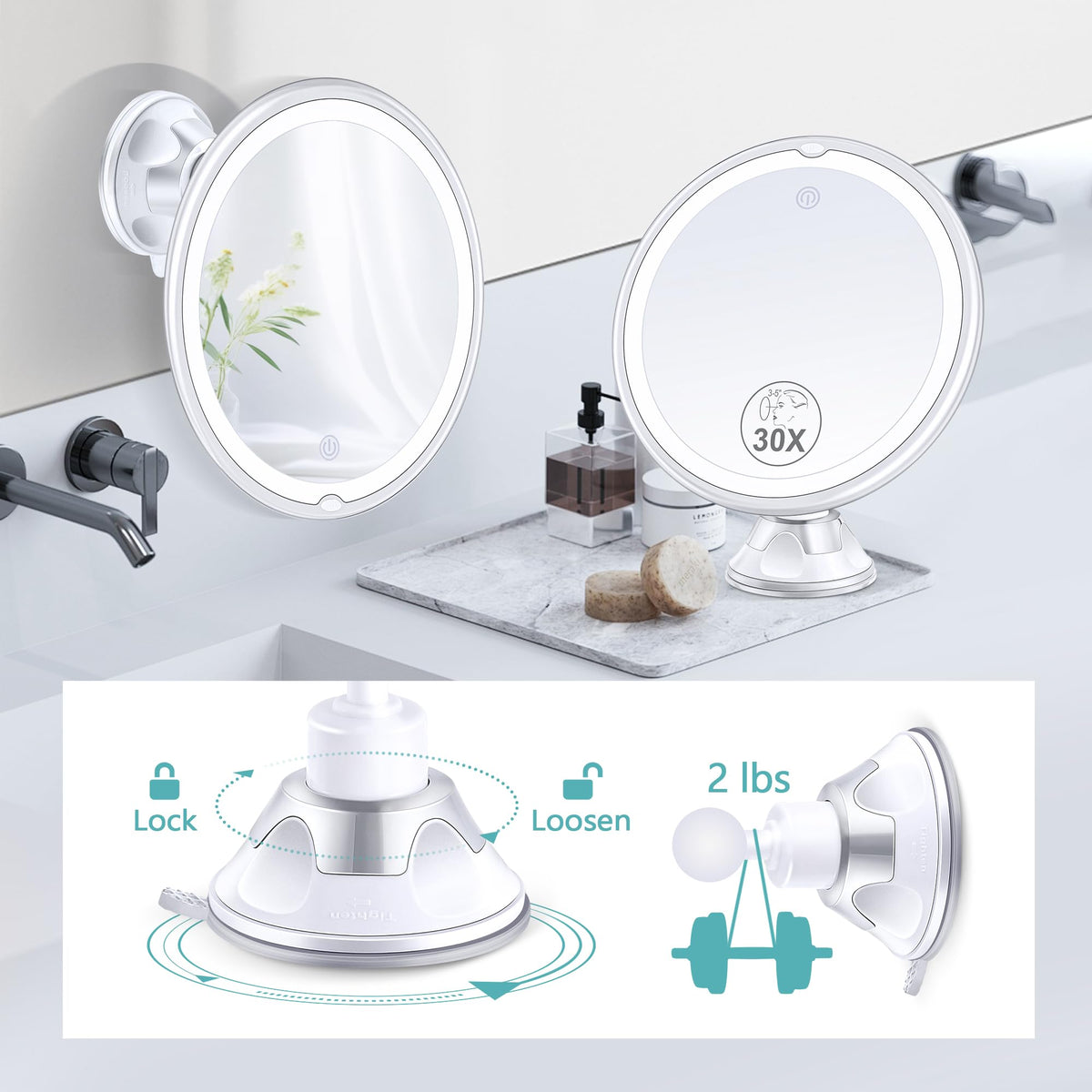 Lighted Makeup Mirror with 30X Magnification 30X Magnifying - B Beauty Planet Official Product Imagery - 7