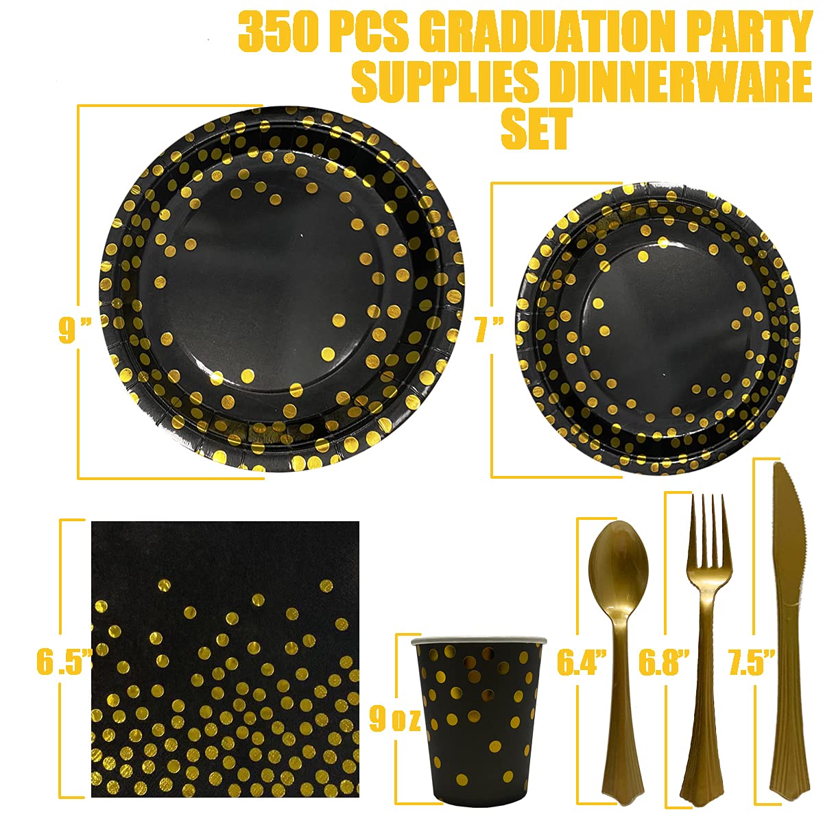 Black and Gold Party Decorations Supplies Paper Plates - Runeaoys Official Imagery - 5