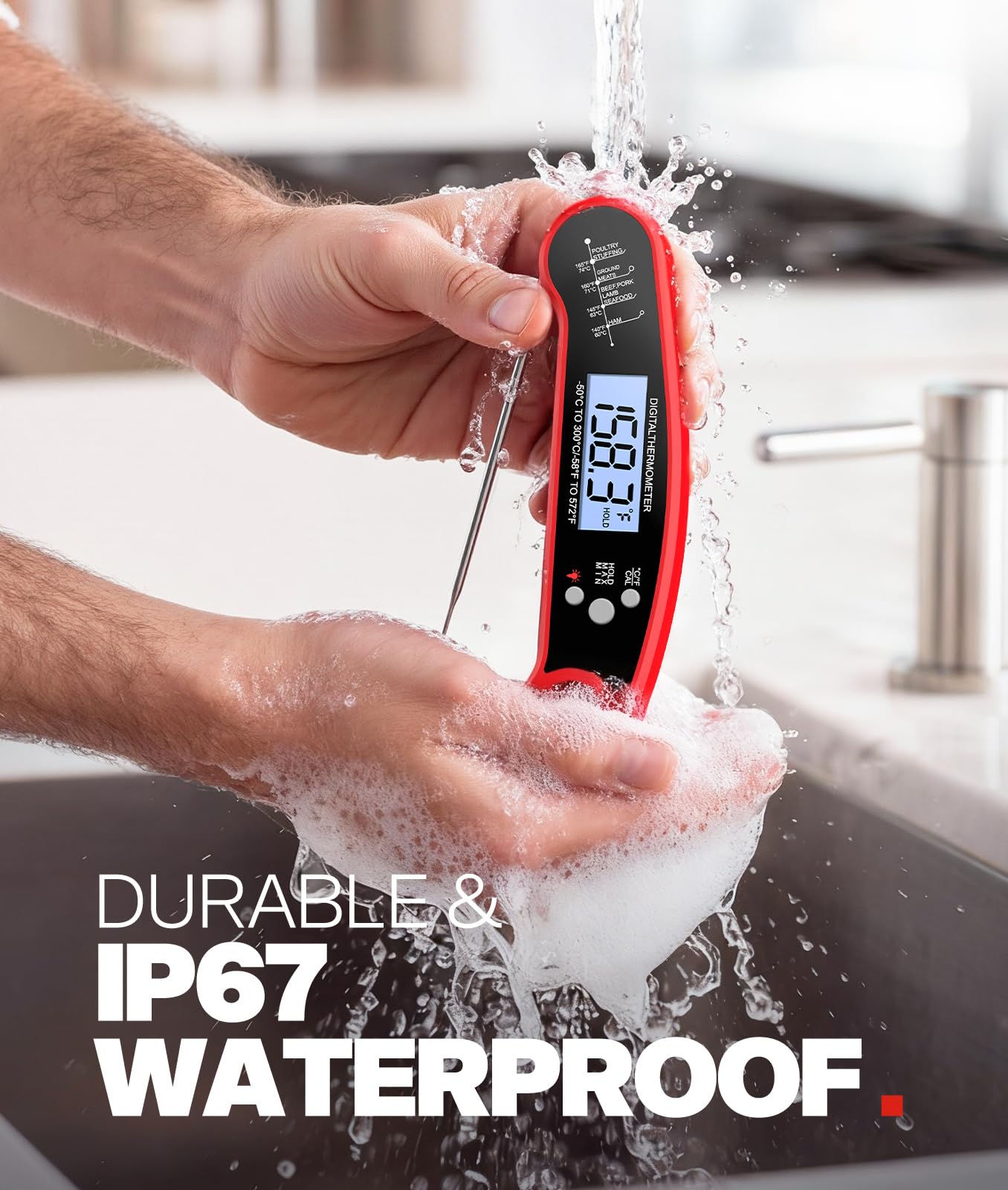 ONFIKY Instant Read Meat Thermometer Digital, 1-2 Sec, Food, Cook by ONFIKY - Angle View 6