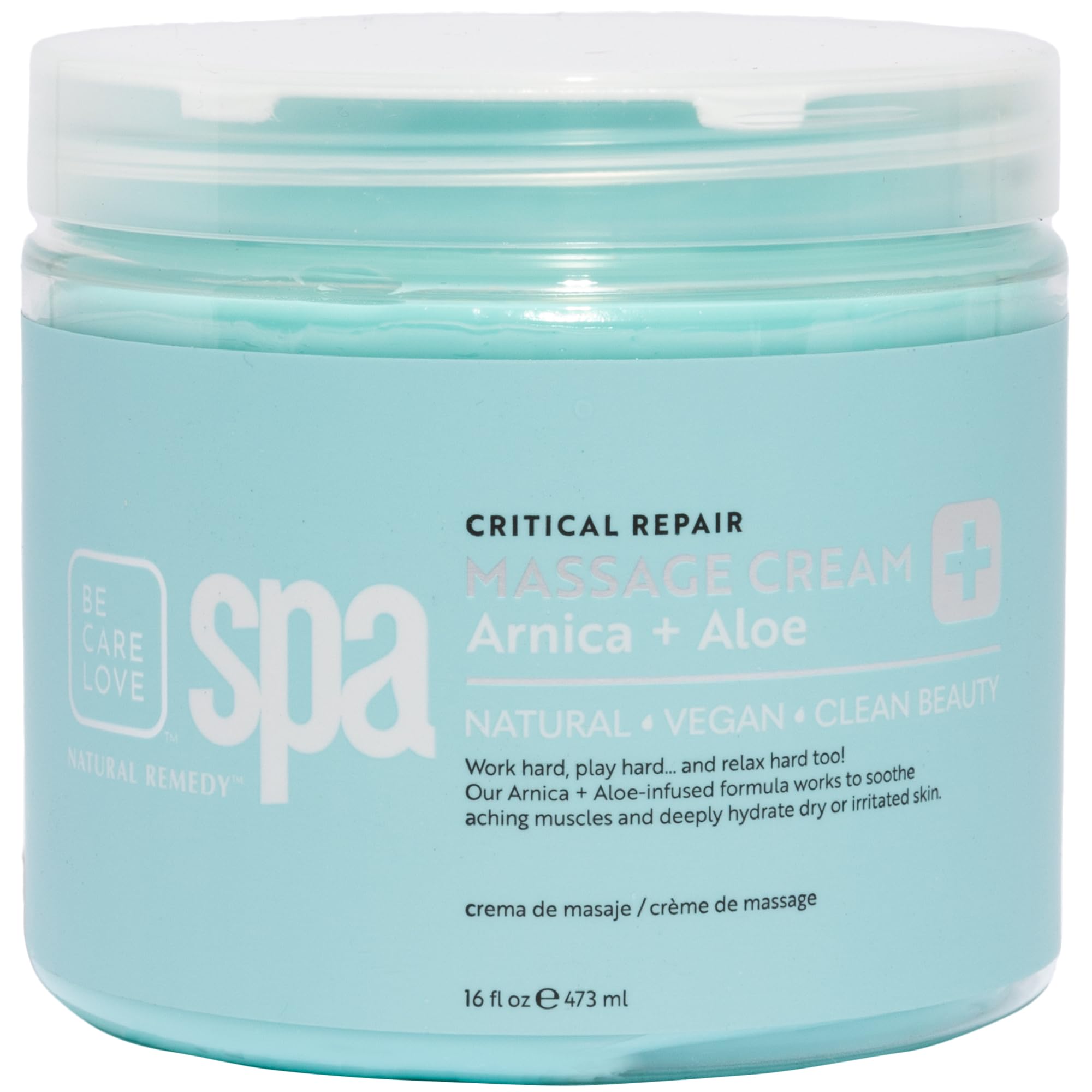 BCL Spa Critical Repair Massage Cream with Arnica, Aloe Vera, Kelp, Argan Oil, Shea Butter | Soothing Relief and deep Skin Nourishment Body Moisturizer, Vegan, Organic | Made in USA | 16 fl oz