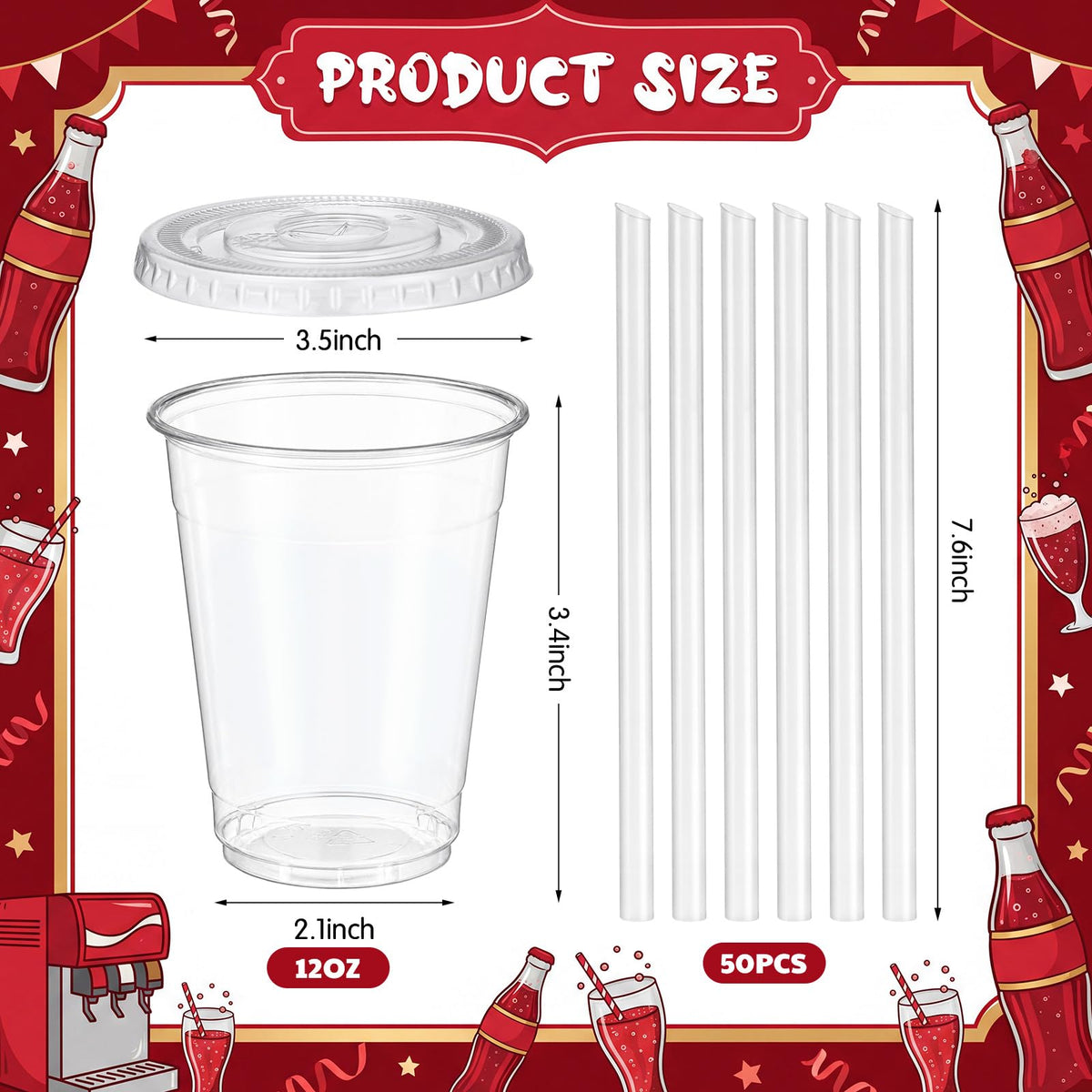 Soda Bar Party Supplies Set 50 Set 12oz Disposable Clear - Thenshop Official Imagery - 3