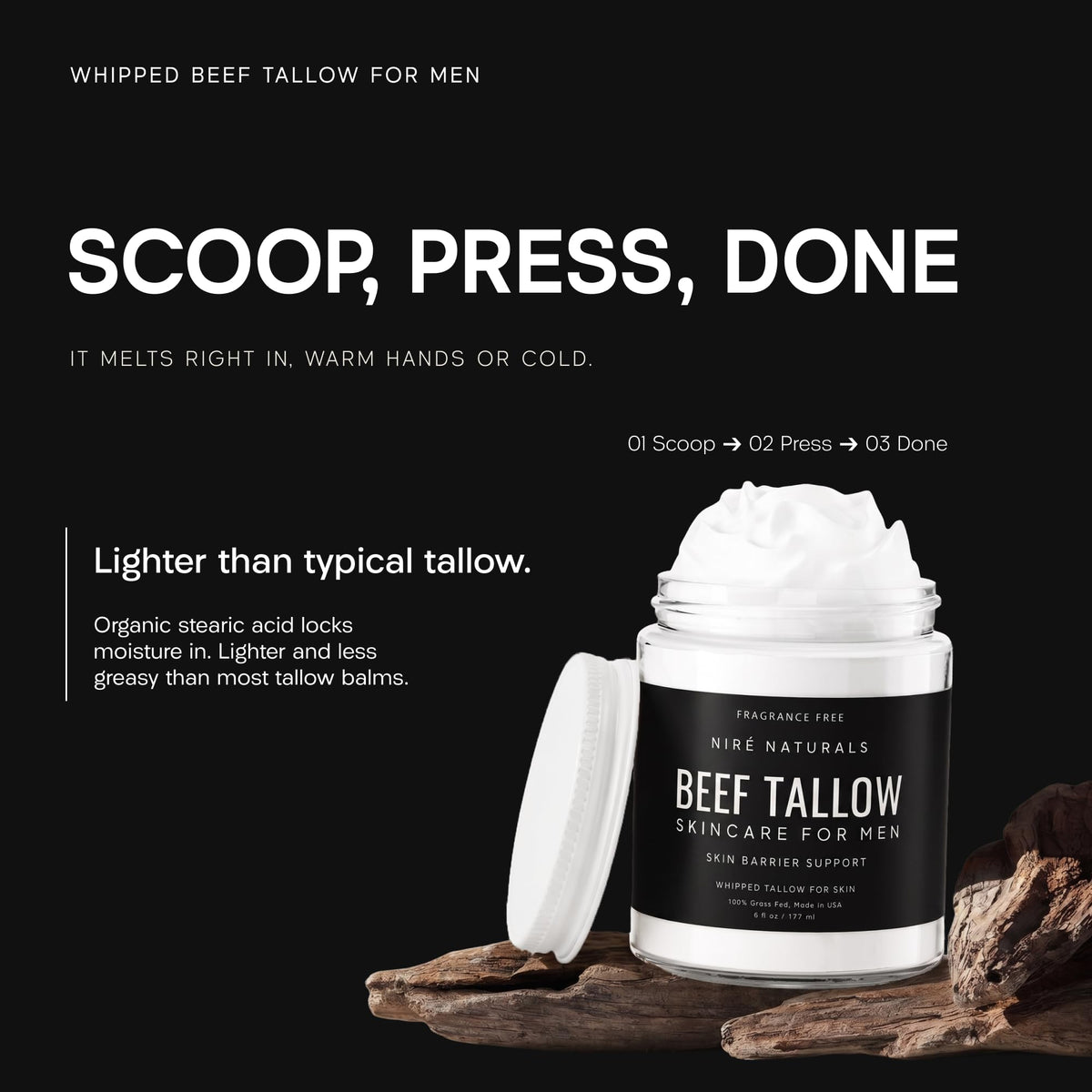 Beef Tallow Face Moisturizer for Men Grass Fed - Niré Naturals Official Imagery - 7