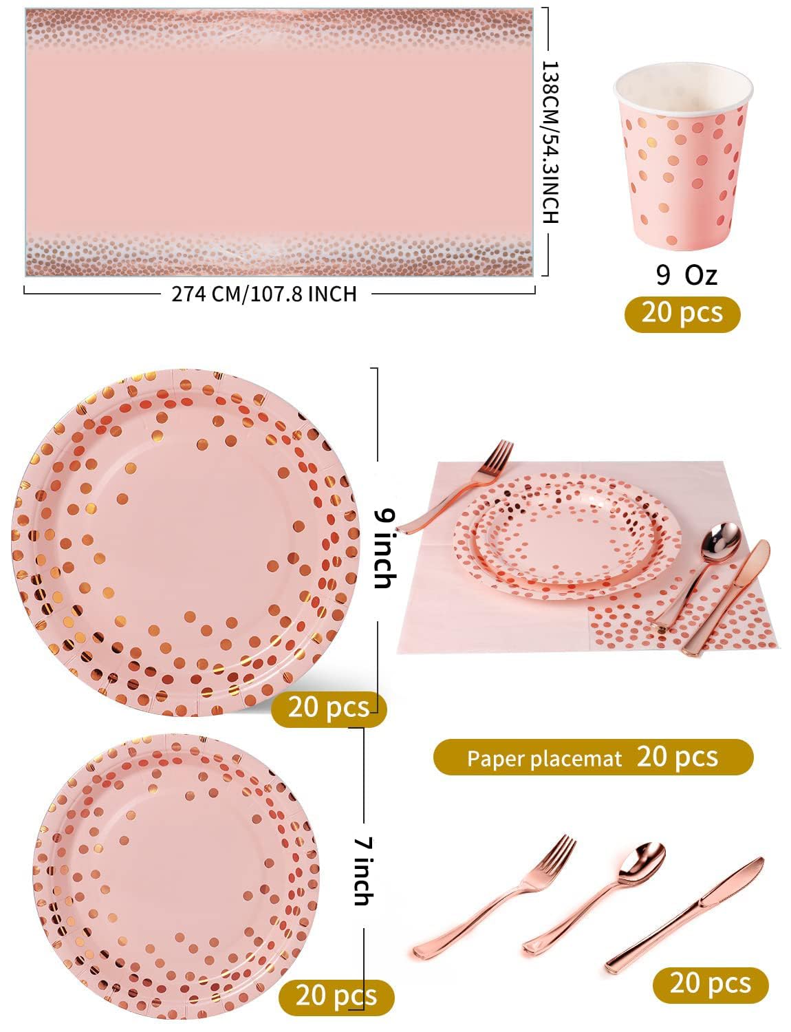 Nkaiso 141Pcs Pink Rose Gold Paper Plates and Napkins Party - Nkaiso Official Imagery - 4